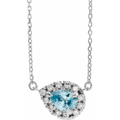 Genuine Topaz Necklace in Platinum 8x5 mm Pear Sky Genuine Topaz and 0.20 Carat Diamond 18 inch Necklace