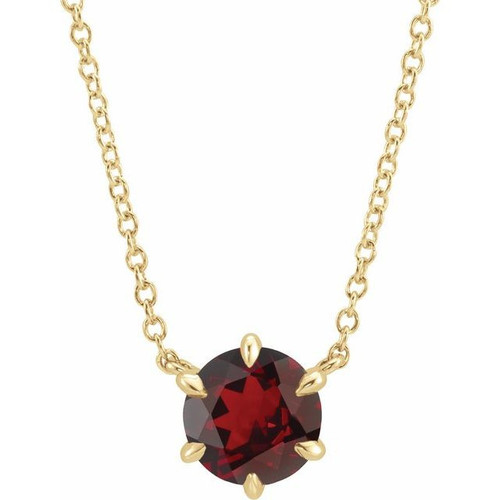 Red Garnet Necklace in 14 Karat Yellow Gold Mozambique Garnet Solitaire 16" Necklace 