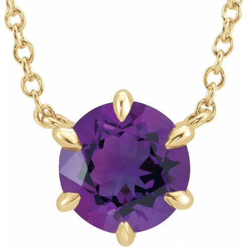 Amethyst Necklace in 14 Karat Yellow Gold Amethyst Solitaire 18 inch Necklace