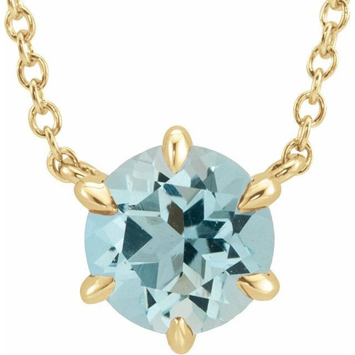 14 Karat Yellow Gold Aquamarine Gem Solitaire 18 inch Necklace