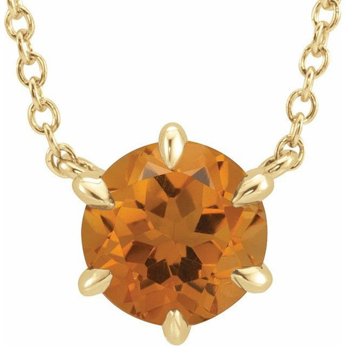 Golden Citrine Necklace in 14 Karat Yellow Gold Citrine Solitaire 18 inch Necklace