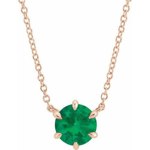 Emerald Necklace in 14 Karat Rose Gold Emerald Solitaire 16 inch Necklace