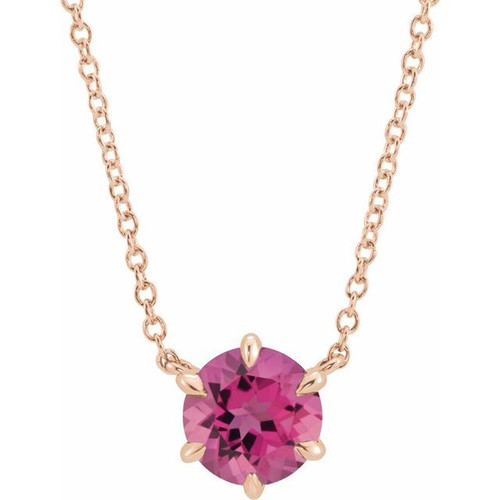 Pink Tourmaline Necklace in 14 Karat Rose Gold Pink Tourmaline Solitaire 18 inch Necklace