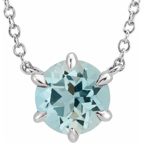 Platinum Aquamarine Gem Solitaire 16 inch Necklace