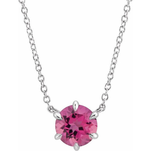 Pink Tourmaline Necklace in Sterling Silver Pink Tourmaline Solitaire 16 inch Necklace