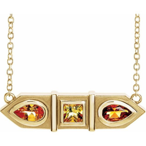  Multi-Gemstone Necklace in 14 Karat Yellow Gold Multi-Gemstone Geometric Bar 16" Necklace