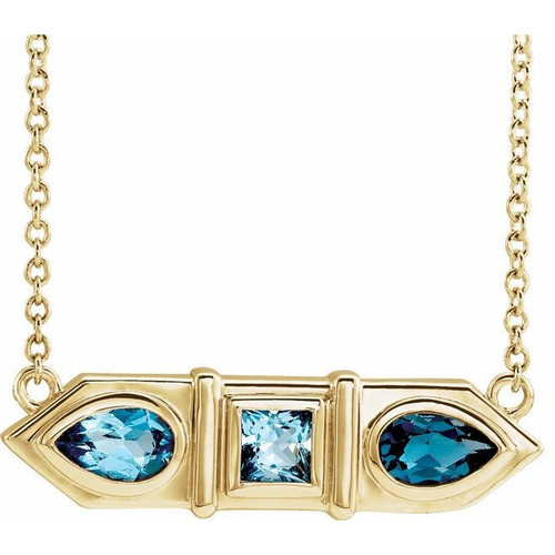  Multi-Gemstone Necklace in 14 Karat Yellow Gold Genuine Multi-Gemstone Geometric Bar 18" Necklace
