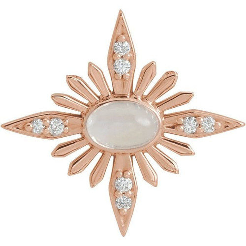 Moonstone Pendant in 14 Karat Rose Gold Rainbow Moonstone and .08 Carat Diamond Celestial Pendant