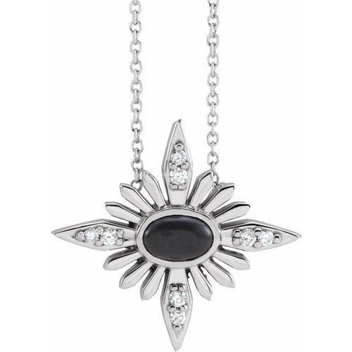 Black Black Onyx Necklace in Sterling Silver Onyx and .08 Carat Diamond Celestial 16 inch Necklace