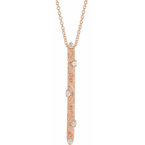 Genuine Diamond Necklace in 14 Karat Rose Gold .07 Carat Diamond Vintage Inspired 16 inch Necklace