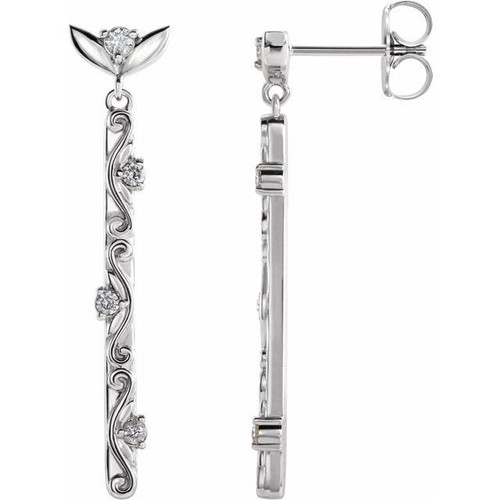 Sterling Silver 0.13 Carat Diamond Vintage Inspired Dangle Earrings