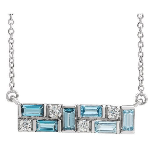 Platinum Blue Multi Gemstone & .125 Carat Weight Diamond Bar 18 inch Necklace
