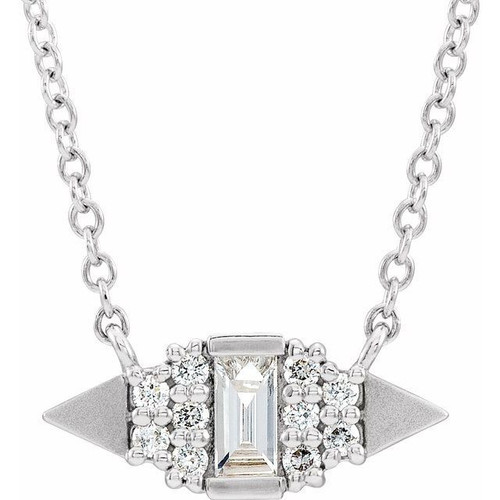 White Diamond Necklace in 14 Karat White Gold 0.16 Carat Diamond Semi-Set Geometric 18 inch Necklace