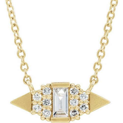 White Diamond Necklace in 14 Karat Yellow Gold 0.16 Carat Diamond Semi-Set Geometric 18 inch Necklace