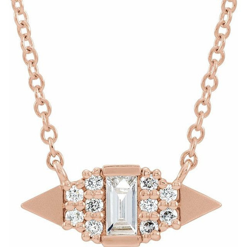 White Diamond Necklace in 14 Karat Rose Gold 0.16 Carat Diamond Semi-Set Geometric 16 inch Necklace