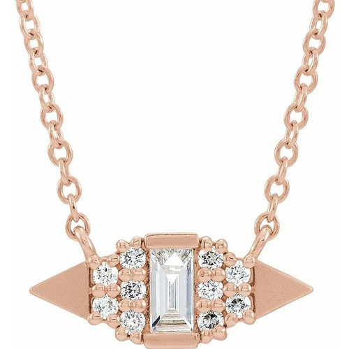 White Diamond Necklace in 14 Karat Rose Gold 0.16 Carat Diamond Semi-Set Geometric 18 inch Necklace