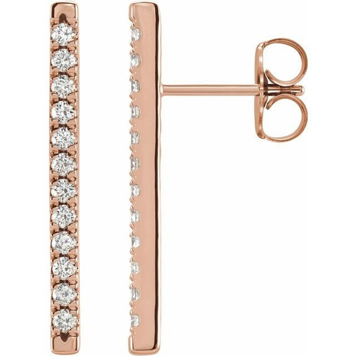 14 Karat Rose Gold 0.33 Carat Diamond French Set Bar Earrings