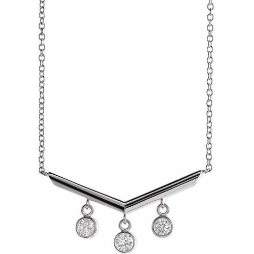 Real Diamond Necklace in Platinum 0.33 Carat Diamond V Bar 18 inch Necklace