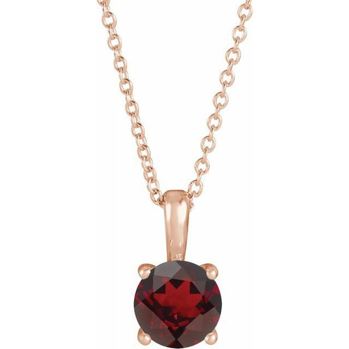 Red Garnet Necklace in 14 Karat Rose Gold Mozambique Garnet 16 inch Necklace