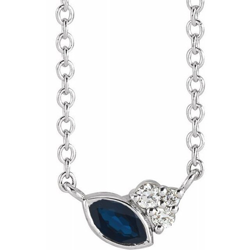 Sapphire Necklace in 14 Karat White Gold Sapphire and .03 Carat Diamond 16 inch Necklace