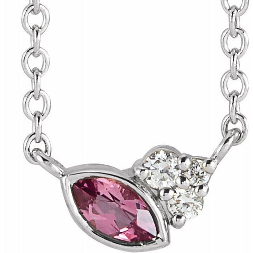 Pink Tourmaline Necklace in 14 Karat White Gold Pink Tourmaline and .03 Carat Diamond 16 inch Necklace