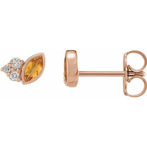 14 Karat Rose Gold Citrine and .05 Carat Diamond Earrings