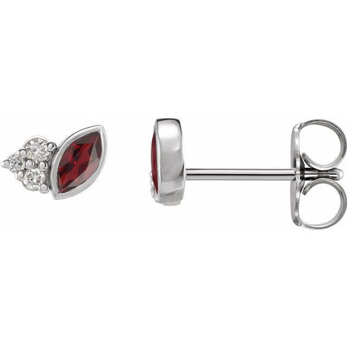 Red Garnet Gems set in Platinum Mozambique Garnet and .05 Carat Diamond Earrings