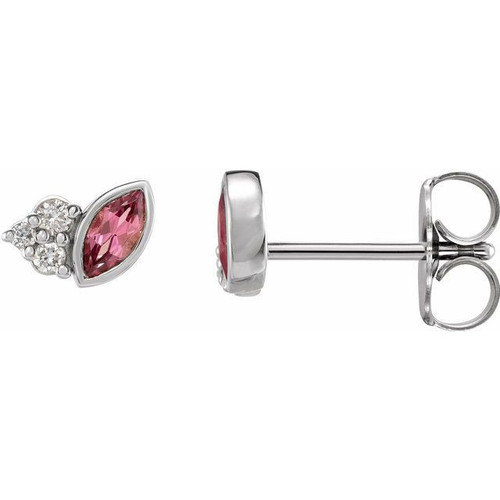 Platinum Pink Tourmaline and .05 Carat Diamond Earrings