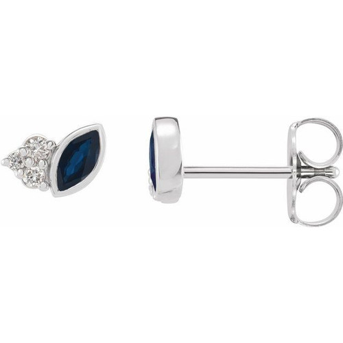 Sterling Silver Genuine Blue Sapphire and .05 Carat Diamond Earrings