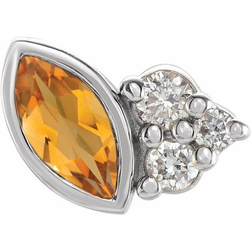 14 Karat White Gold Citrine and .03 Carat Diamond Left Earring