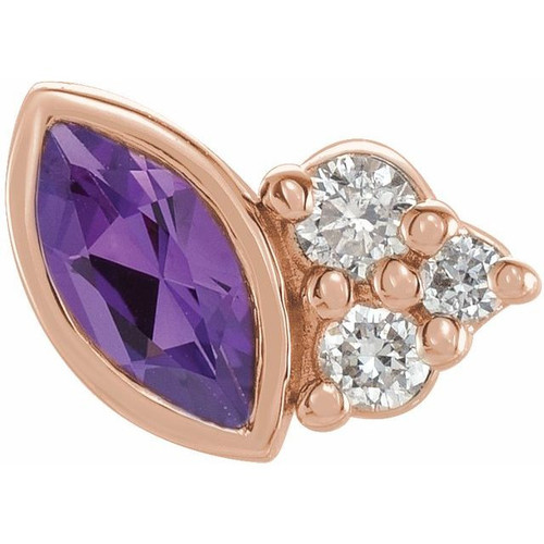 14 Karat Rose Gold Amethyst and .03 Carat Diamond Left Earring