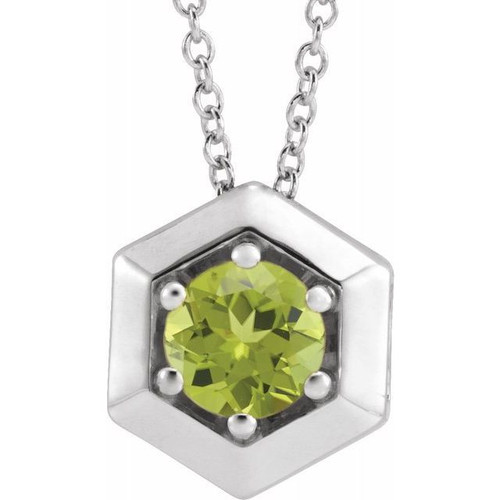 Genuine Peridot Necklace in 14 Karat White Gold Peridot Geometric 16 inch Necklace