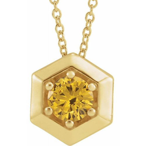 Golden Citrine Necklace in 14 Karat Yellow Gold Citrine Geometric 16 inch Necklace