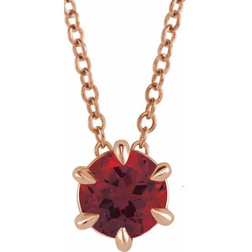 Red Garnet Necklace in 14 Karat Rose Gold Mozambique Garnet Solitaire 16 18 inch Necklace