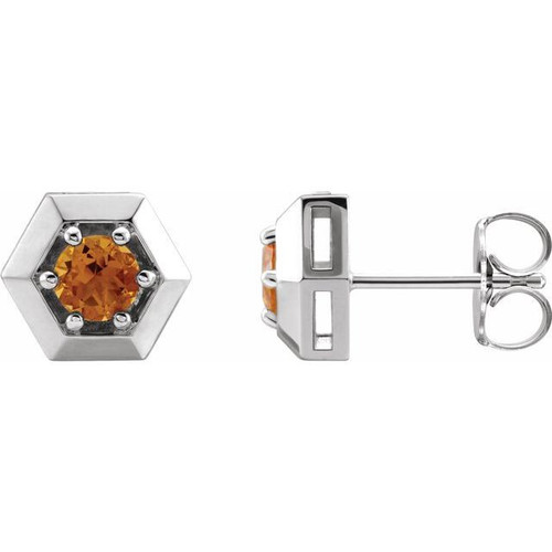 14 Karat White Gold Citrine Geometric Earrings