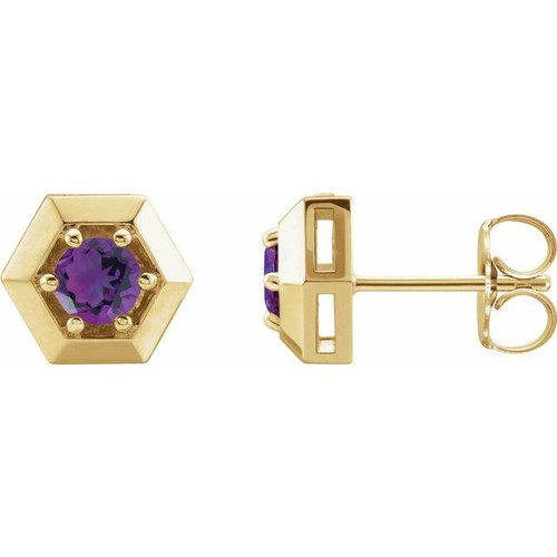 14 Karat Yellow Gold Amethyst Geometric Earrings