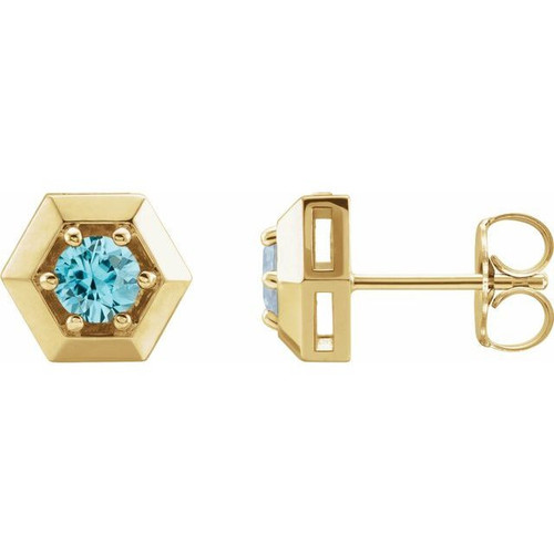 14 Karat Yellow Gold Genuine Blue Zircon Geometric Earrings