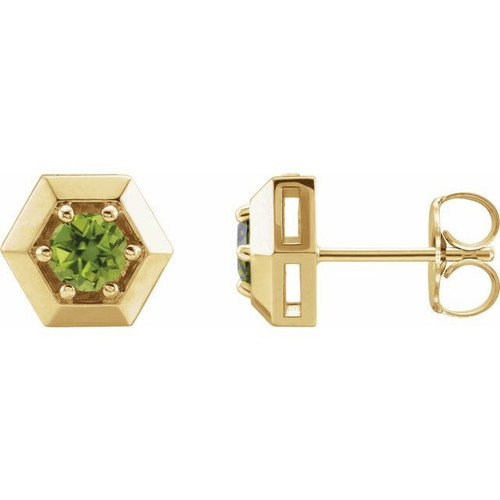 14 Karat Yellow Gold Peridot Geometric Earrings