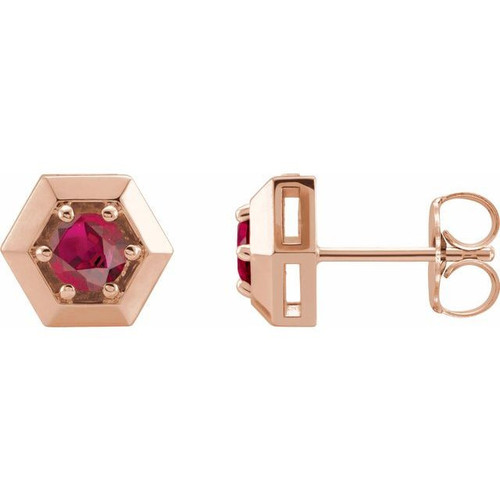 14 Karat Rose Gold Ruby Geometric Earrings