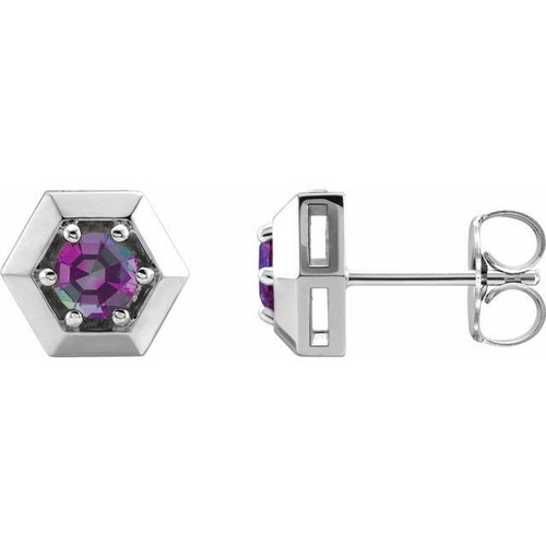 Sterling Silver Lab Created Lab  Alexandrite Geometric Earrings