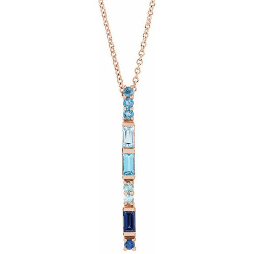 Multi-Gemstone Necklace in 14 Karat Rose Gold Genuine Multi-Gemstone Bar 16 inch Necklace