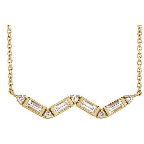 White Diamond Necklace in 14 Karat Yellow Gold 0.33 Carat Diamond Bar 16 inch Necklace