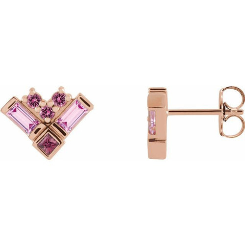 14 Karat Rose Gold Pink Multi Gemstone Cluster Earrings
