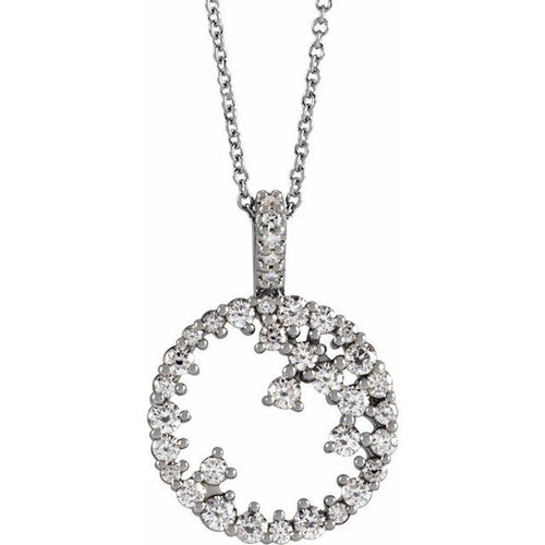 White Diamond Necklace in 14 Karat White Gold 0.75 Carat Diamond Scattered Circle 16 inch Necklace