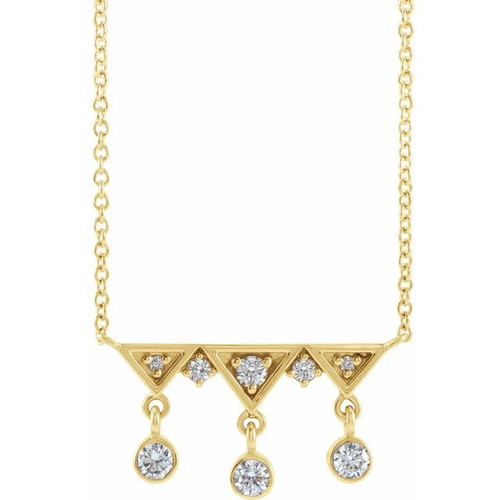 Genuine Diamond Necklace in 14 Karat Yellow Gold 0.20 Carat Diamond Fringe Bar 16 inch Necklace