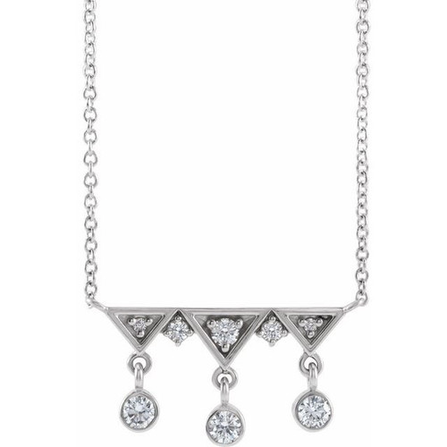 Real Diamond Necklace in Platinum 0.20 Carat Diamond Fringe Bar 18 inch Necklace