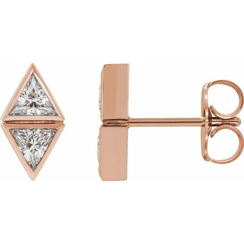 14 Karat Rose Gold 0.85 Carat Diamond Two Stone Bezel Set Earrings