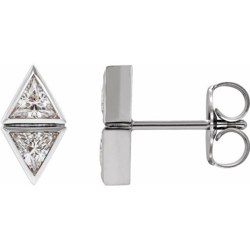 14 Karat White Gold 1 0.40 Carat Diamond Two Stone Bezel Set Earrings