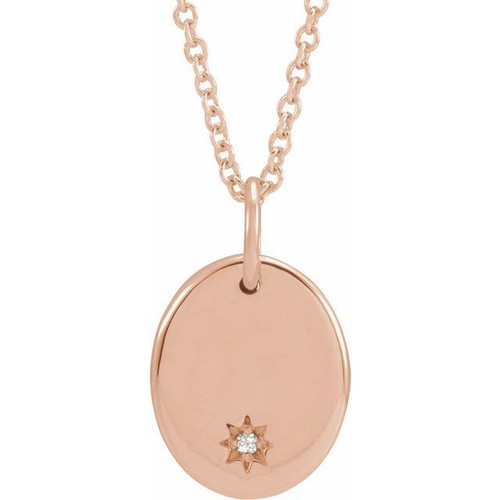 Natural Diamond Necklace in 14 Karat Rose Gold .005 Carat Diamond Starburst 16 inch Necklace