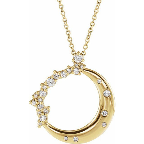 White Diamond in 14 Karat Yellow Gold 0.25 Carat Diamond Crescent Moon 16 inch Necklace